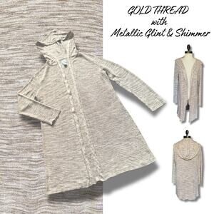 Rustic Luxury Boho Hood Long Sweater Cardigan Gold Metallic Gypsy Coastal Artsy